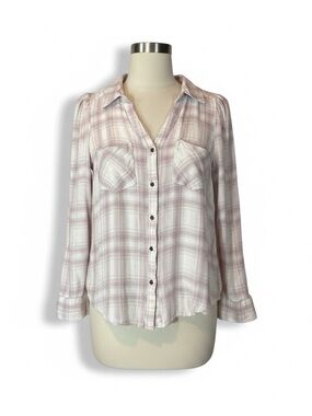 Rampage Y2K Pale Pink Plaid Button-Down Shirt